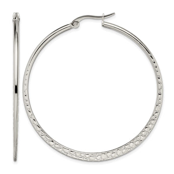 Stainless Steel 50mm Textured Hoop Earrings - Birthstone Company
