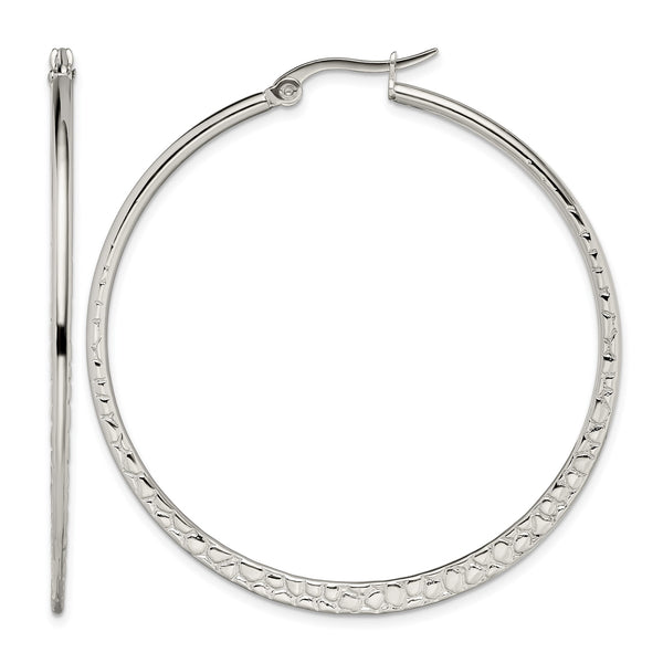 Stainless Steel 50mm Textured Hoop Earrings - Birthstone Company