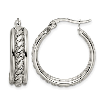 Stainless Steel 25mm Twisted Middle Hoop Earrings - Birthstone Company