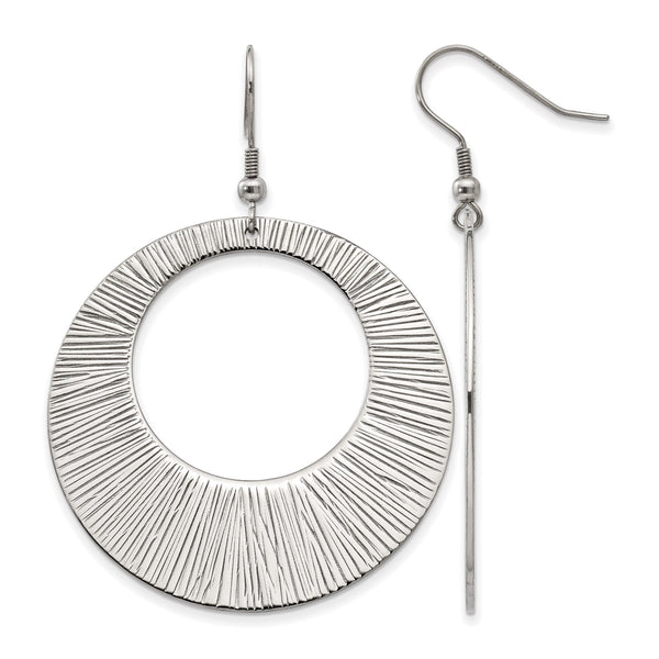 Stainless Steel Textured Circle Dangle Earrings - Birthstone Company