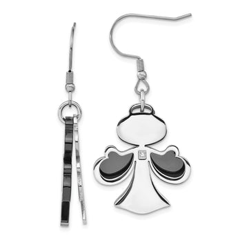 Stainless Steel Black-plated w/CZ Angel Dangle Earrings - Birthstone Company