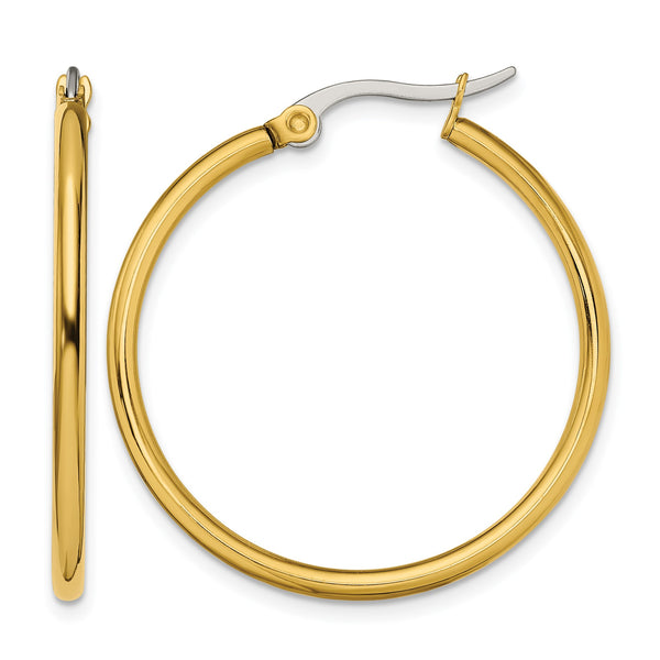 Stainless Steel Gold IP plated 32mm Hoop Earrings - Birthstone Company