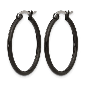 Stainless Steel Black IP plated 26mm Hoop Earrings - Birthstone Company