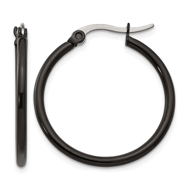 Stainless Steel Black IP plated 26mm Hoop Earrings - Birthstone Company