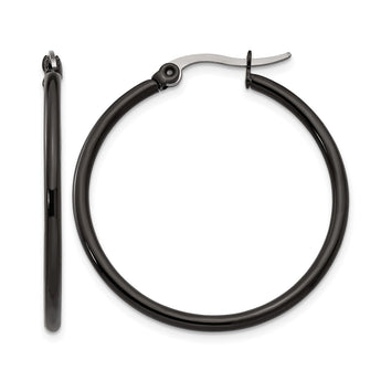Stainless Steel Black IP plated 32mm Hoop Earrings - Birthstone Company