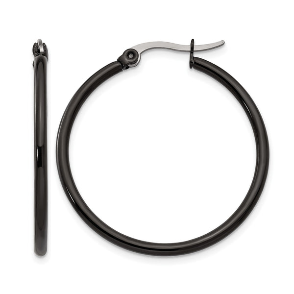 Stainless Steel Black IP plated 32mm Hoop Earrings - Birthstone Company
