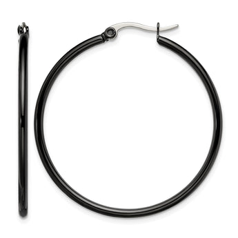 Stainless Steel Black IP plated 40mm Hoop Earrings - Birthstone Company