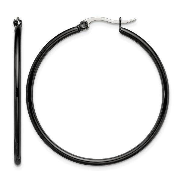 Stainless Steel Black IP plated 40mm Hoop Earrings - Birthstone Company