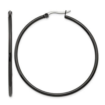 Stainless Steel Black IP plated 48mm Hoop Earrings - Birthstone Company