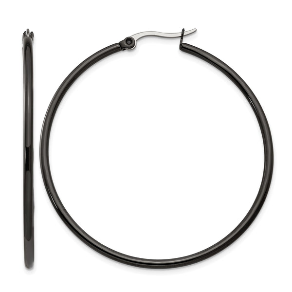 Stainless Steel Black IP plated 48mm Hoop Earrings - Birthstone Company