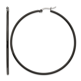 Stainless Steel Black IP plated 60mm Hoop Earrings - Birthstone Company