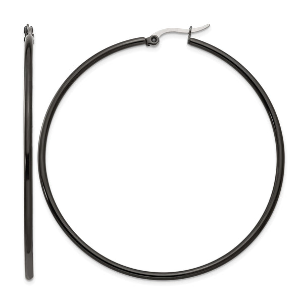 Stainless Steel Black IP plated 60mm Hoop Earrings - Birthstone Company