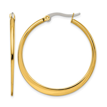 Stainless Steel Gold IP plated Tapered 34mm Hoop Earrings - Birthstone Company