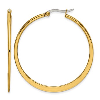 Stainless Steel Gold IP plated Tapered 43mm Hoop Earrings - Birthstone Company