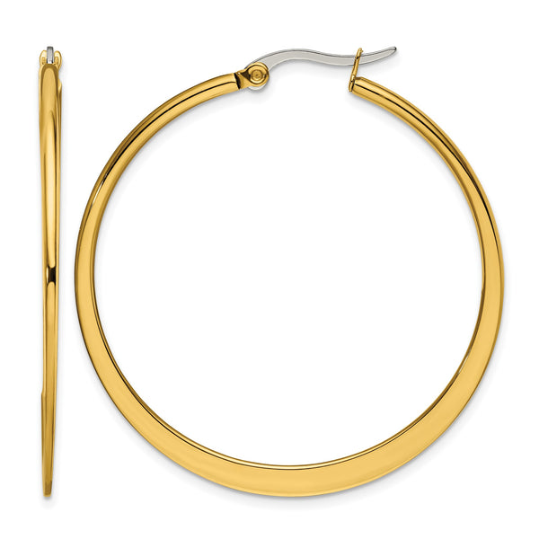 Stainless Steel Gold IP plated Tapered 43mm Hoop Earrings - Birthstone Company