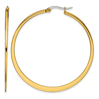 Stainless Steel Gold IP plated Tapered 50mm Hoop Earrings - Birthstone Company
