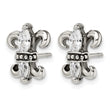 Stainless Steel Antiqued Fleur de lis with CZ Post Earrings - Birthstone Company