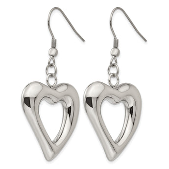 Stainless Steel Polished Hearts Dangle Earrings - Birthstone Company
