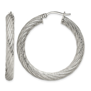 Stainless Steel Textured Hollow Hoop Earrings - Birthstone Company