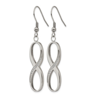 Stainless Steel Infinity Polished CZ Shepherd Hook Earrings - Birthstone Company
