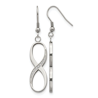 Stainless Steel Infinity Polished CZ Shepherd Hook Earrings - Birthstone Company