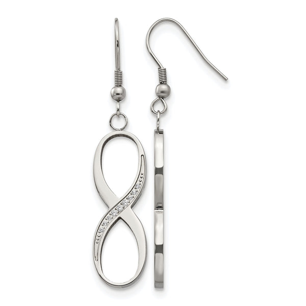 Stainless Steel Infinity Polished CZ Shepherd Hook Earrings - Birthstone Company