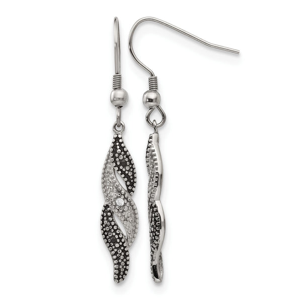 Stainless Steel Antiqued CZ Shepherd Hook Earrings - Birthstone Company