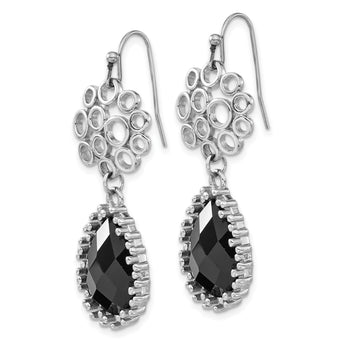 Stainless Steel Black Onyx Shepherd Hook Teardrop Earrings - Birthstone Company