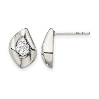 Stainless Steel CZ Polished Post Earrings - Birthstone Company