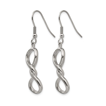 Stainless Steel Polished Infinity Symbol Shepherd Hook Earrings - Birthstone Company