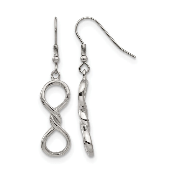 Stainless Steel Polished Infinity Symbol Shepherd Hook Earrings - Birthstone Company