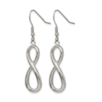 Stainless Steel Polished Infinity Symbol Shepherd Hook Earrings - Birthstone Company