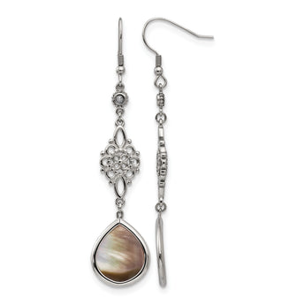 Stainless Steel Polished Pear Black Cubic Zirconia Drop Dangle Earrings for Women - Birthstone Company