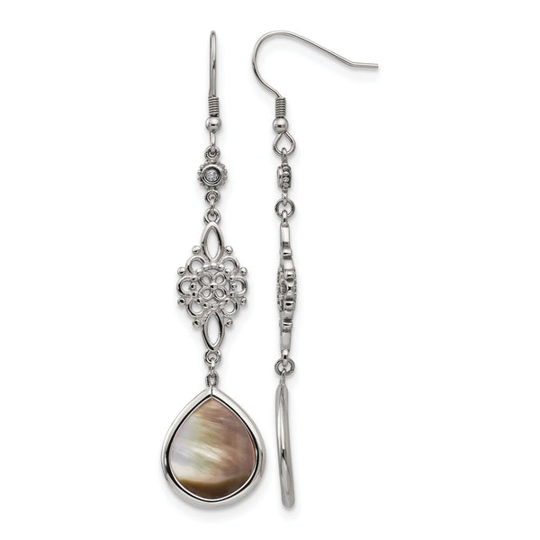Stainless Steel Polished Pear Black Cubic Zirconia Drop Dangle Earrings for Women - Birthstone Company