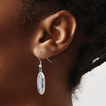 Stainless Steel Polished Glass Oval Shepherd Hook Dangle Earrings - Birthstone Company