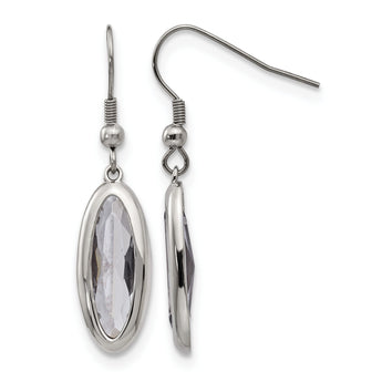 Stainless Steel Polished Glass Oval Shepherd Hook Dangle Earrings - Birthstone Company