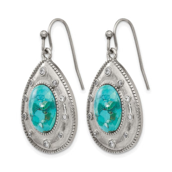 Stainless Steel Polished Imitation Turquoise and CZ Shepherd Hook Earrings - Birthstone Company