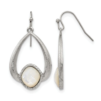 Stainless Steel Polished Pear Textured Mother of Pearl Drop Dangle Earrings for Women - Birthstone Company