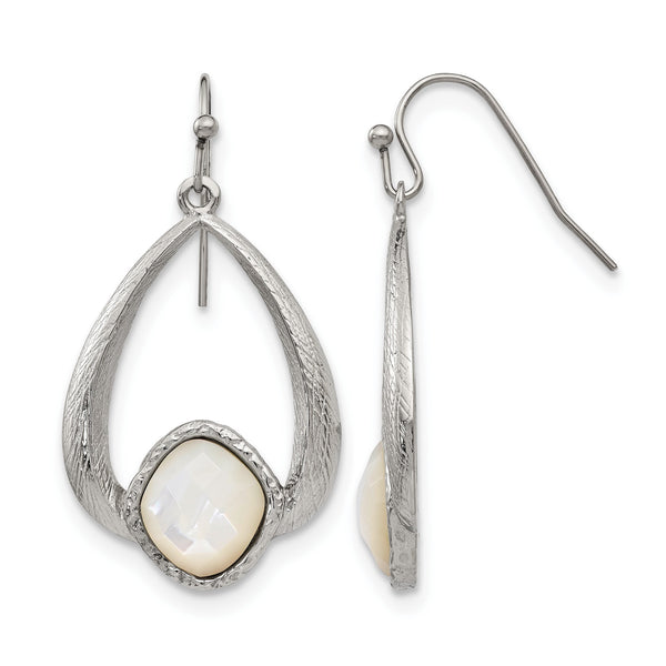 Stainless Steel Polished Pear Textured Mother of Pearl Drop Dangle Earrings for Women - Birthstone Company
