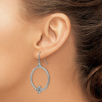Stainless Steel Polished/Textured CZ Shepherd Hook Earrings - Birthstone Company
