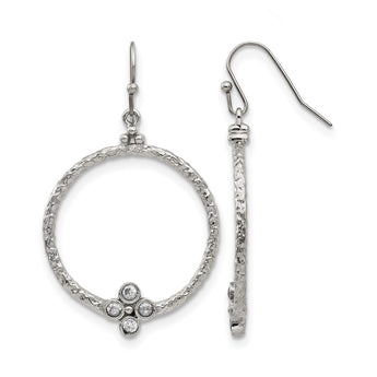 Stainless Steel Polished/Textured CZ Shepherd Hook Earrings - Birthstone Company