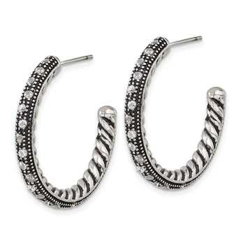 Stainless Steel Polished CZ Post Hoop Earrings - Birthstone Company