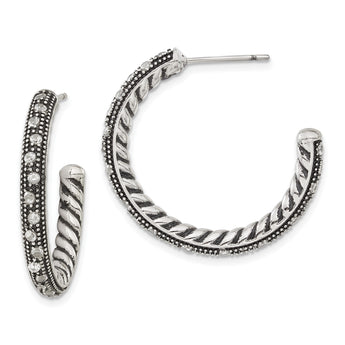 Stainless Steel Polished CZ Post Hoop Earrings - Birthstone Company