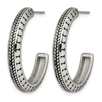 Stainless Steel Polished and Antiqued Post Hoop Earrings - Birthstone Company