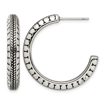 Stainless Steel Polished and Antiqued Post Hoop Earrings - Birthstone Company
