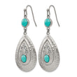 Stainless Steel Polished/Hammered Imitation Turquoise/CZ Earrings - Birthstone Company