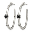 Stainless Steel Polished Black Onyx/CZ Post Hoop Earrings - Birthstone Company