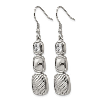 Stainless Steel Polished CZ Square Shepherd Hook Earrings - Birthstone Company