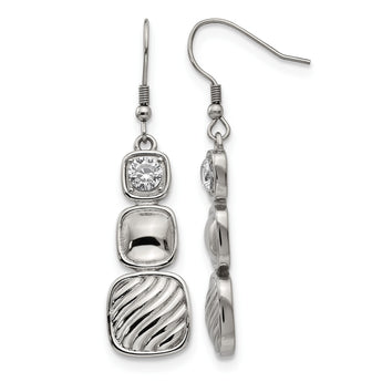 Stainless Steel Polished CZ Square Shepherd Hook Earrings - Birthstone Company