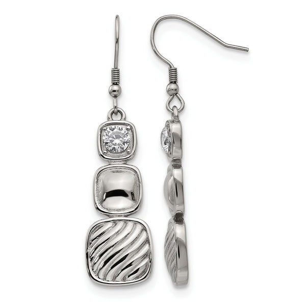 Stainless Steel Polished CZ Square Shepherd Hook Earrings - Birthstone Company